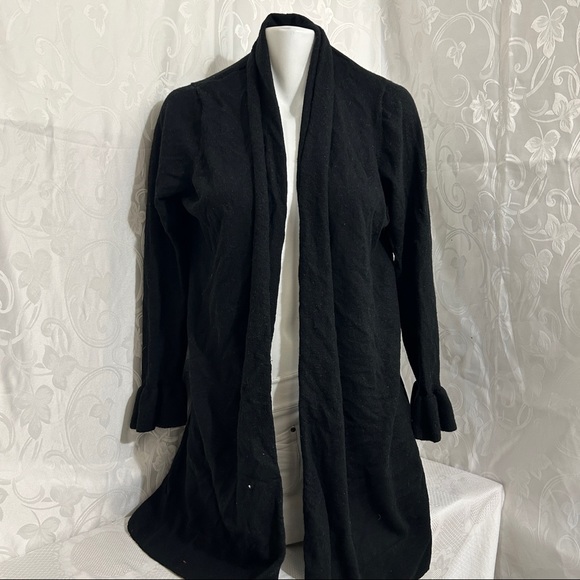 Cynthia Rowley Black Flounce Sleeve Knit Cardigan - Picture 3 of 10